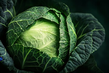 Obraz premium A cabbage sliced in half, revealing its tightly packed leaves