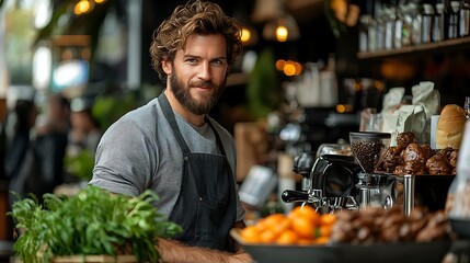 A barista brewing espresso while engaging customers in a cozy cafÃ© setting