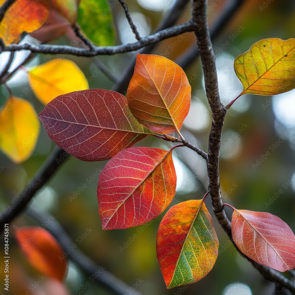 Poster a close-up of a native tree leaves, their distinct shapes and colors representing the local ecosyste