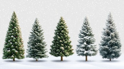 Obraz premium Collection of christmas Trees with Snow isolated on transparent or white background