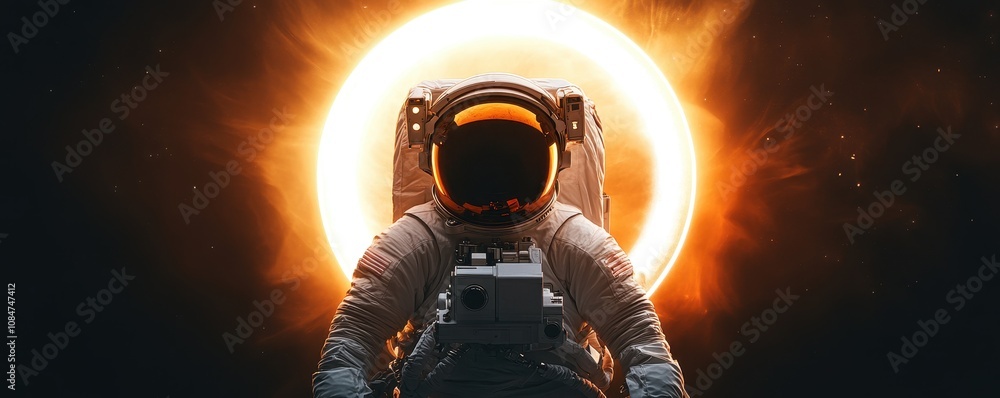 Poster anonymous astronaut watching a solar eclipse. generative ai