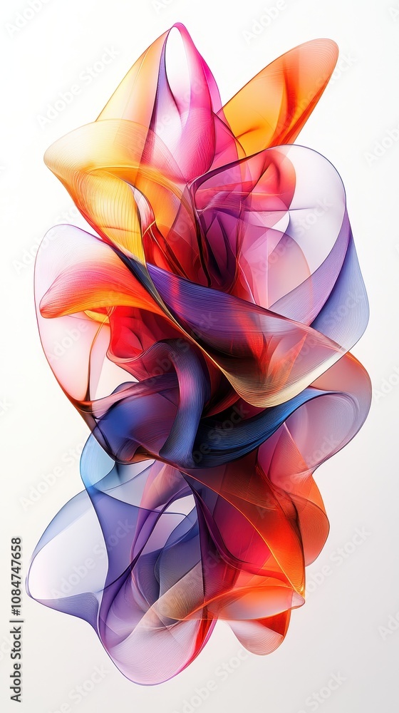 Poster an abstract, colorful shape with fluid curves and angular edges, set against a white backdrop.