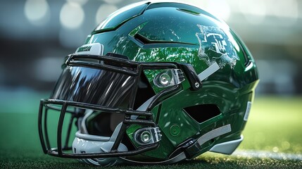 Fototapeta premium American football player helmet sports green