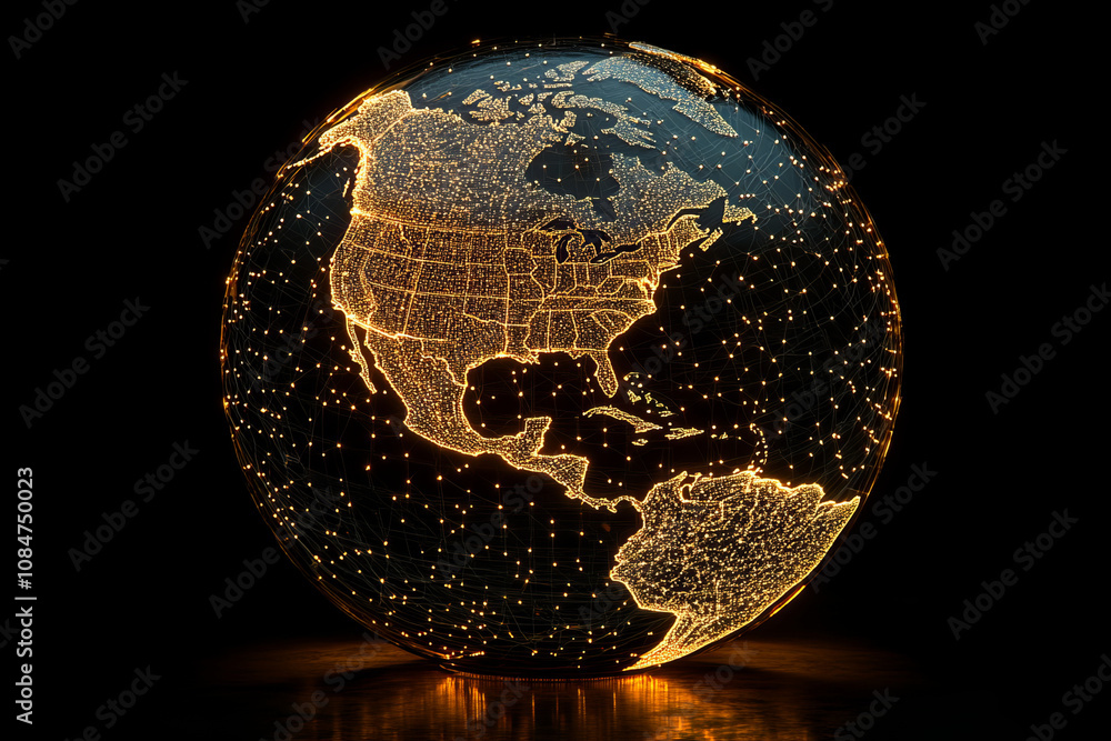 Aufkleber digital globe with glowing north america, showcasing network of lights, symbolizing connectivity and