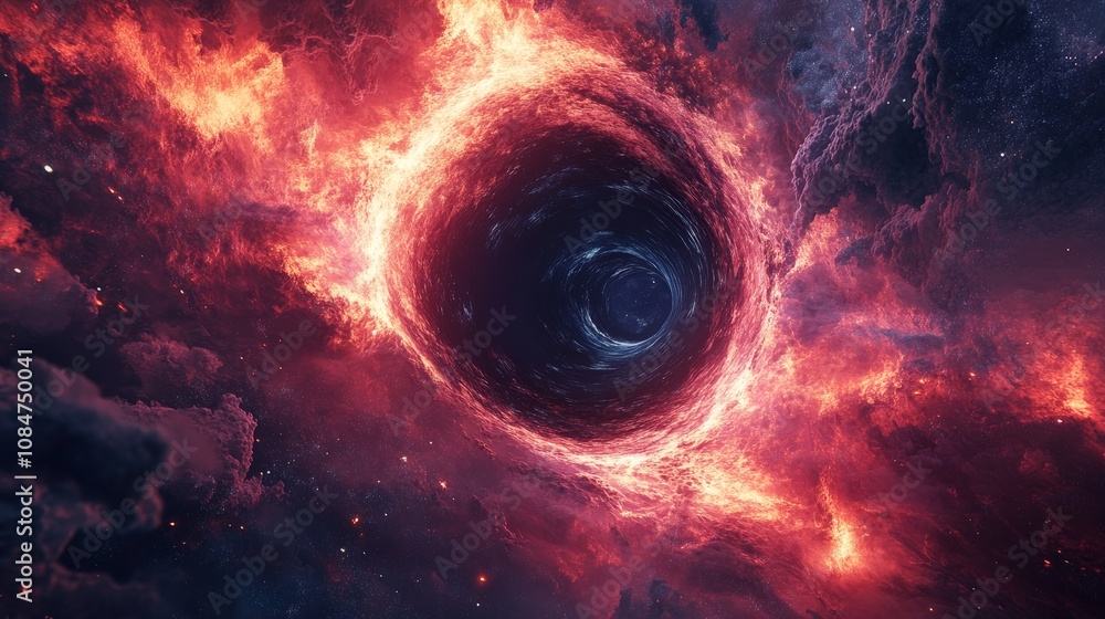 Poster a conceptual animation showing the theoretical process of entering a black hole and emerging in a di