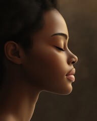 Profile of a serene young Black woman with eyes closed. Generative AI image