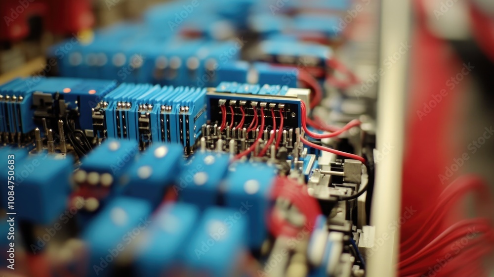 Poster close-up of colorful electrical components and circuit boards inside a technology device showcasing 