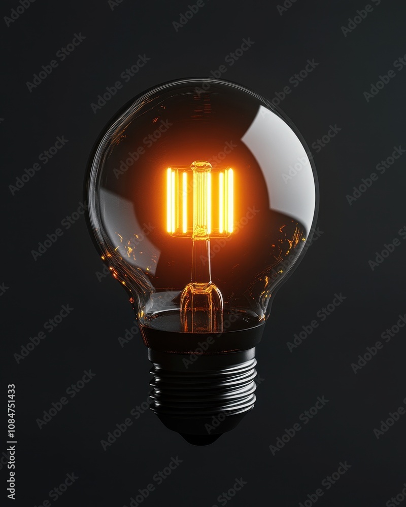 Poster digital light bulb illuminated with a glowing core against a dark backdrop showcasing innovation and