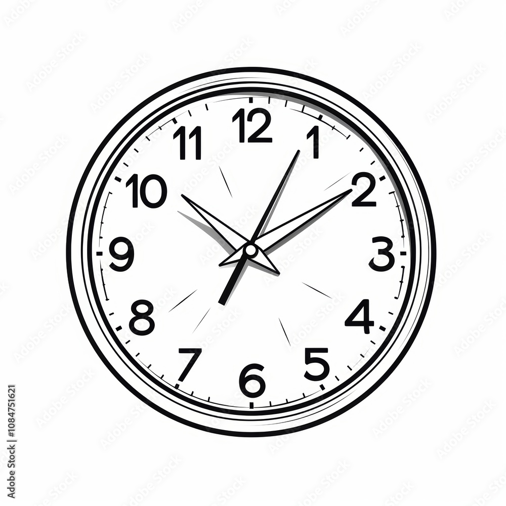Poster a simple black and white analog clock with hands pointing at 1050.