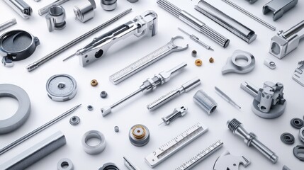 High-Quality Collection of Metallic Parts and Components for Engineering and Manufacturing Applications on a Clean Surface