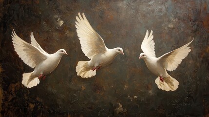 Elegant white doves in flight