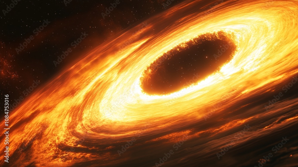 Poster a dynamic rendering of a star orbiting a black hole, with time dilation causing dramatic shifts in l