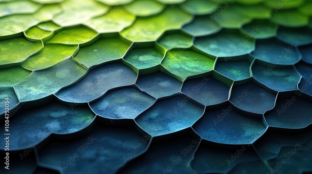 Poster abstract background with green and blue gradient hexagonal patterns
