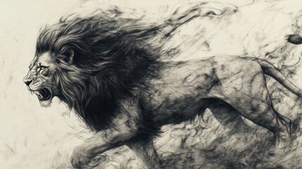 Majestic Lion in Motion: A Charcoal Masterpiece