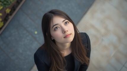 Fototapeta premium 空を見上げる若い日本人女性