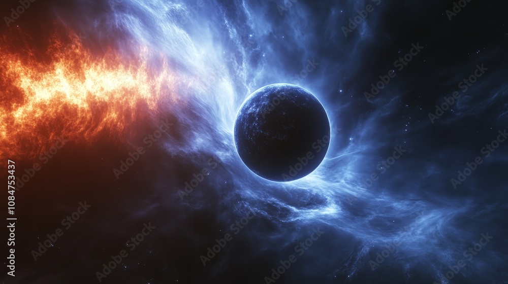 Poster a dynamic shot of a distant planet orbiting a neutron star, where time moves differently for its inh