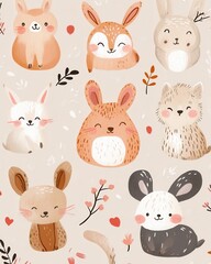 Obraz premium Cute seamless pattern with adorable animals and playful elements
