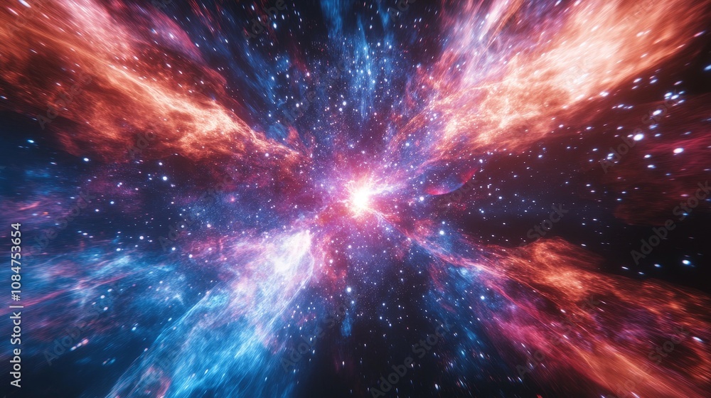 Poster a dynamic shot of a vr simulation that allows users to experience the formation of the universe from