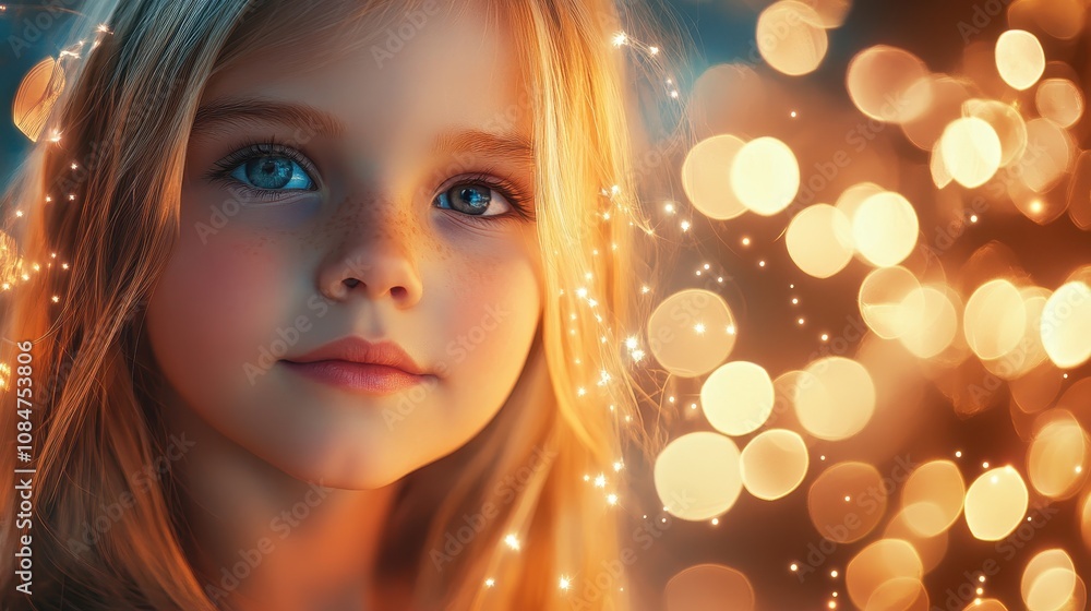 Poster creating a magical backdrop with a blue bokeh effect