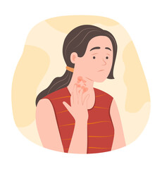 Worried Woman with Atopic Dermatitis or Eczema on Her Neck for Dermatology Concept Illustration