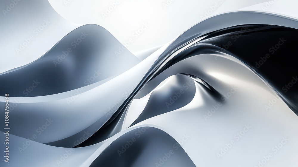 Poster modern abstract 3d shape with sleek curves and sharp edges, set against a white background, perfect 