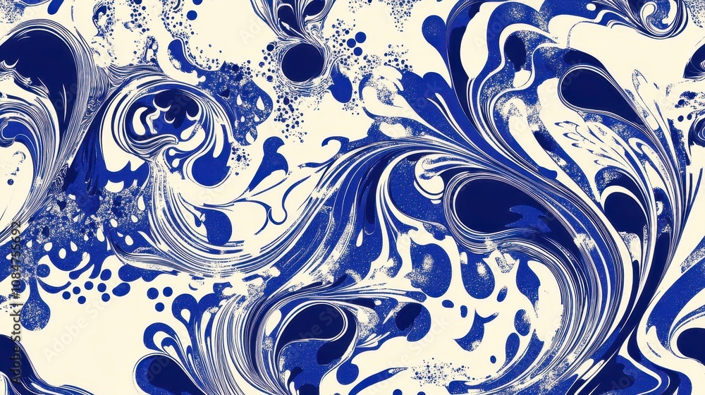 Poster seamless pattern with blue ebru style design