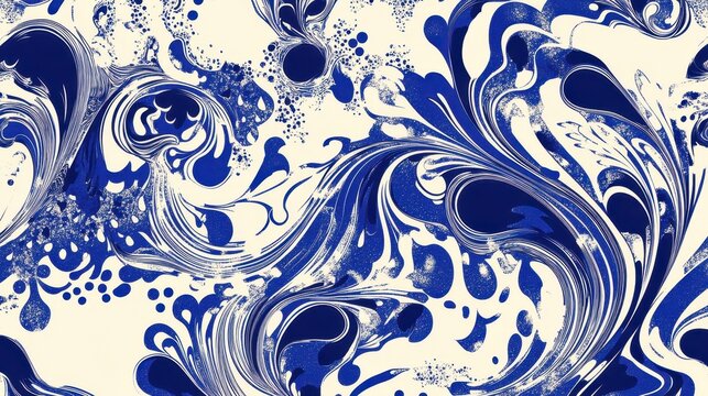 seamless pattern with blue ebru style design