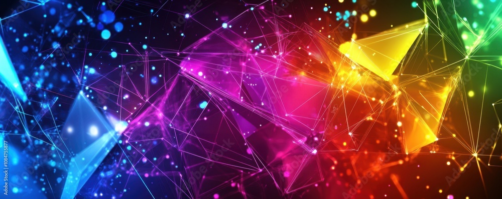 Poster generative ai abstract illustration of geometric shapes and structures in colorful neon colors and l