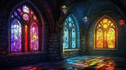 Obraz premium Enchanted Gothic Hall: A Symphony of Stained Glass
