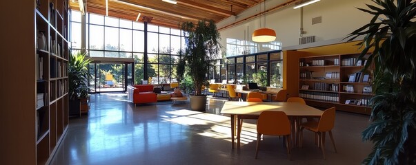Naklejka premium Vibrant open space office filled with natural light and bustling with productivity