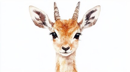 Adorable watercolor antelope illustration with a cute and happy expression for nursery decor and children's art.