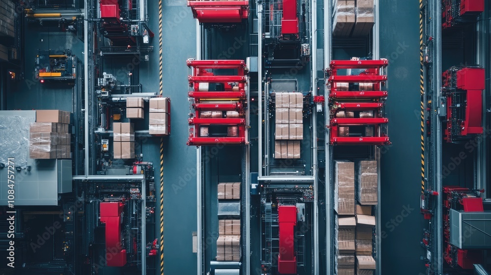Poster efficient warehouse automation with robotic systems organizing packages in storage racks and conveyo