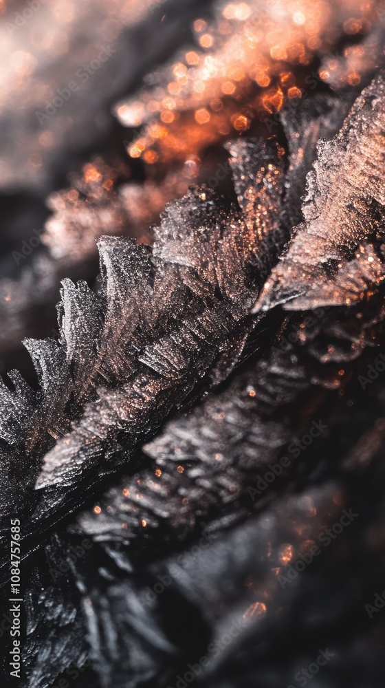 Poster ice crystals creating intricate patterns on frozen surface with warm light