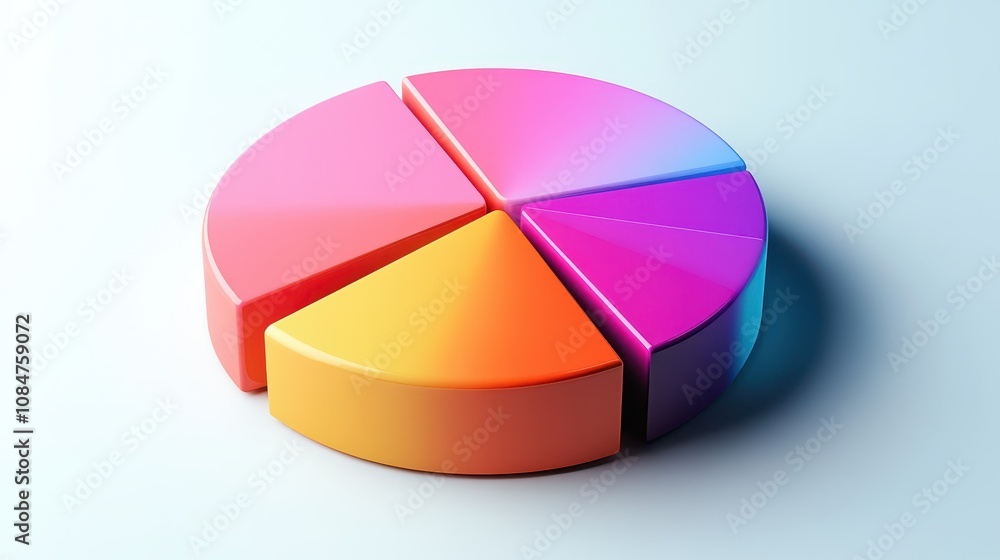 Poster colorful interactive pie chart on a white background, illustrating data segments for visual analysis