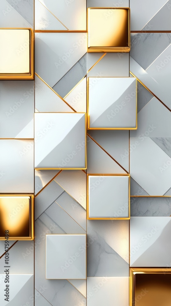 Poster modern gold and light grey square overlapped pattern on background with shadow. white background. mi