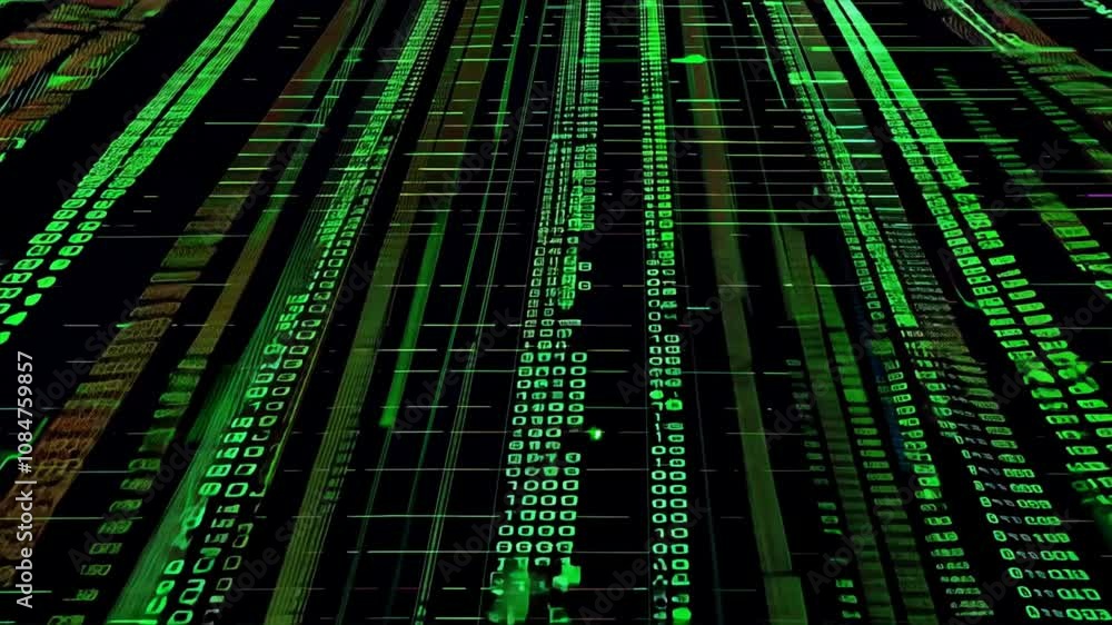 Poster digital green matrix code an abstract fusion of binary numbers and futuristic technology in data vis