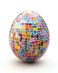 Geometrically decorated Easter egg with colorful mosaic pattern, isolated on white background, artistic and vibrant design for holiday and festive celebration, symbolizing creativity and tradition