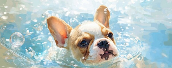 Adorable French Bulldog Enjoying a Bubble Bath. Generative AI image