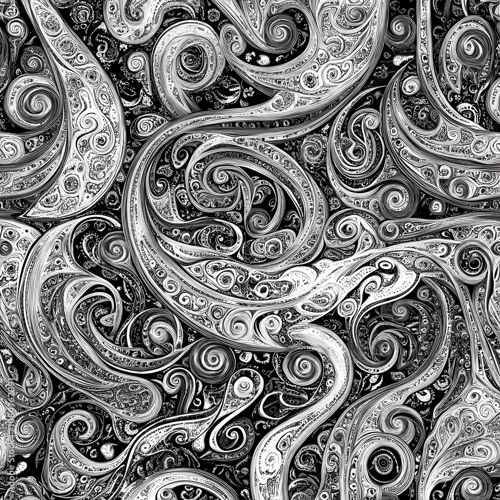Poster paisley pattern with swirls and curves. generative ai
