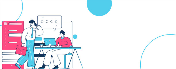 Flat vector illustration of business people operating work scene
