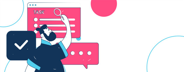 Flat vector illustration of business people operating work scene

