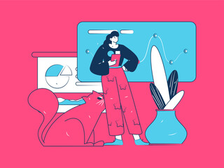 Flat vector illustration of business people operating work scene
