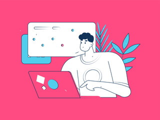 Flat vector illustration of business people operating work scene
