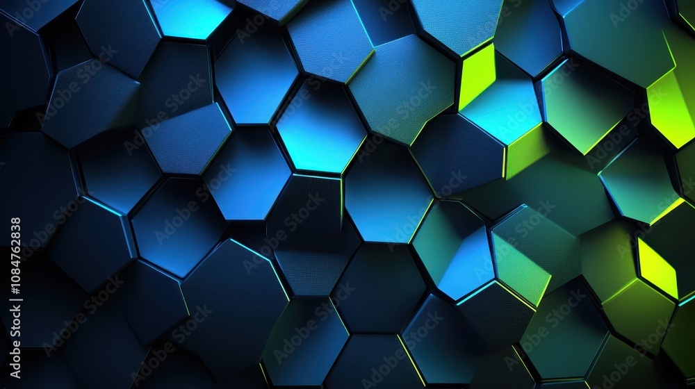 Poster abstract background with green and blue gradient hexagonal patterns