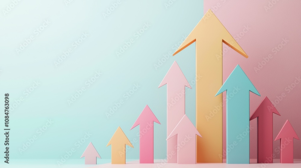 Poster growth indicators colorful arrows representing progress and success abstract design minimalist envir