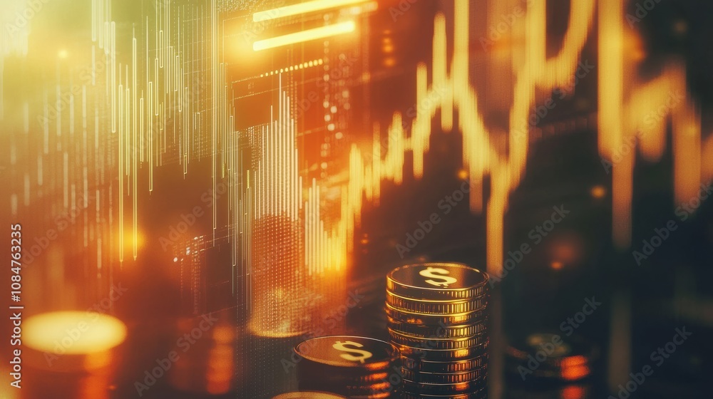 Poster analyzing financial trends using data visualization stock market insights digital content urban envi