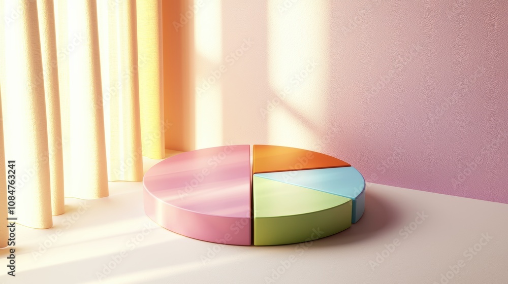 Poster colorful pie chart representation artistic workspace digital visualization soft lighting minimalist 