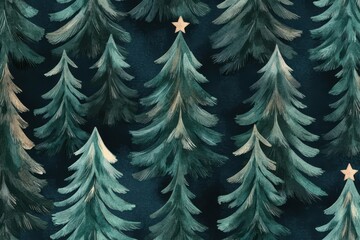 Fototapeta premium Seamless pattern with Christmas tree on background in cartoon watercolor style.