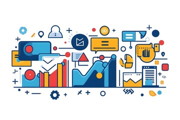Obraz premium Business Marketing illustrations. Mega set. Collection of scenes with men and women taking part in business activities. Trendy vector style Startup online shopping company milestones infographics. 