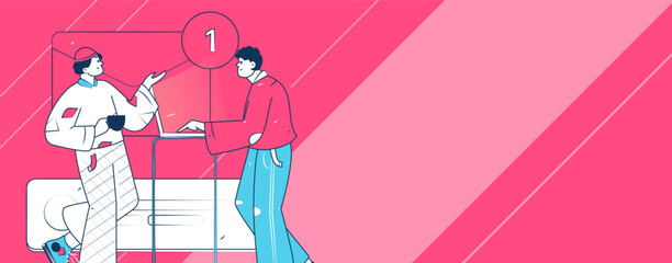 Flat vector illustration of business people operating work scene
